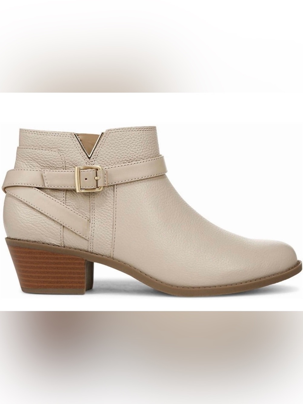 Vionic Cream Leather Ankle Bootie with Buckle Size 7